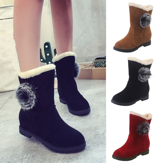 TKYCMSUAKI Cowboy Boots for Women,Platform Plush Boot For Women Mid-Calf Boot Fur Fleece Lined Casual Short Booties Ladies Classic Ultra Snow Platform Anti-Slip Boot For Outdoor