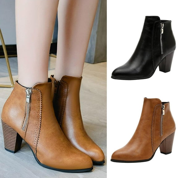 TKYCMSUAKI Cowboy Boots for Women,Women's GoGo Ankle Boots Chunky Block Heel Booties Mid Calf Low Heeled Short Booties Fashion Short Boots Side Zipper Boots