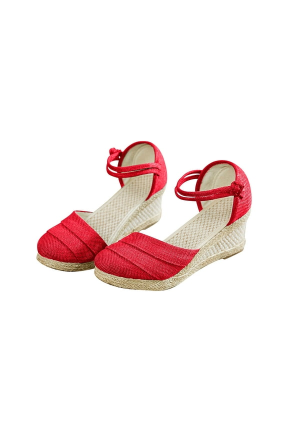 Espadrilles Flatform Sandals for Women, Platform Ankle Strap Wedge Sandals Closed Toe Ankle Strap Espadrille Wedge Sandals for Women Casual Summer Womens Shoes