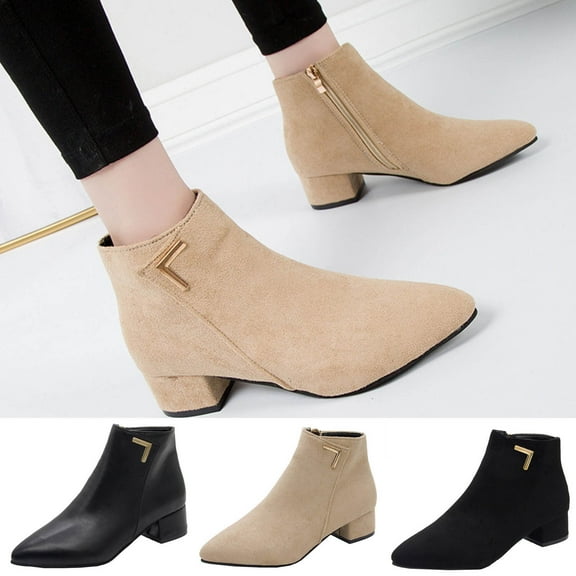 TKYCMSUAKI Fall Boots,Ankle Boots for Women Chunky Block Heel Side Zipper Pointd Toe Suede Fall Winter Bootie Shoes