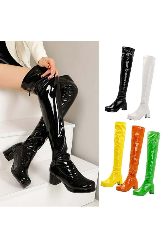 Fall Boots,Boots for Womens Over The Knee Patform Chunky Heel Stretch Long Fall Y2K Gogo Boots Fashion Square Toe Boots Low Block Heel Booties