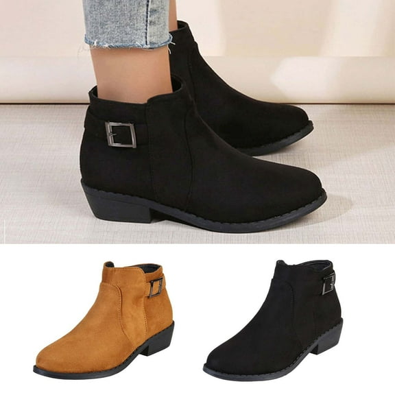TKYCMSUAKI Fall Boots,Women's Chunky Low Heel Ankle Boots Classic Round Toe Side Zipper Booties Trendy Pull On Fall Block Ankle Booties