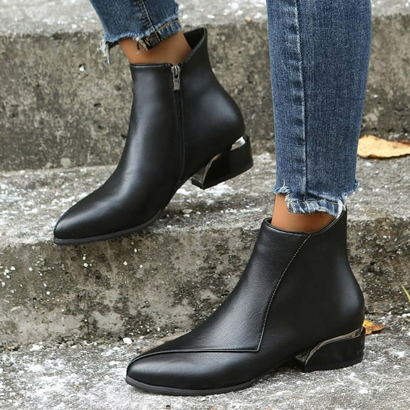 TKYCMSUAKI Fall Boots,Women's GoGo Ankle Boots Chunky Block Heel Booties Mid Calf Low Heeled Short Booties Fashion Short Boots Side Zipper Boots
