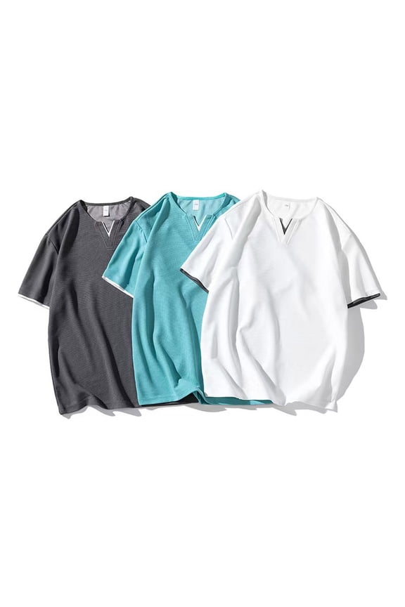 Henley Shirts for Men V Neck Short Sleeve Tshirt Comfy Waffle Solid Color T-Shirt Summer Casual Outdoor Tees