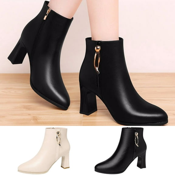 TKYCMSUAKI High Heel Boots,Women's Ankle Boots Chunky Stacked Heel Zipper Booties Cowboy Boots Cowgirl Ankle Boots Western Pointed Toe Short Cowboy Boots for Women,Girl,Party