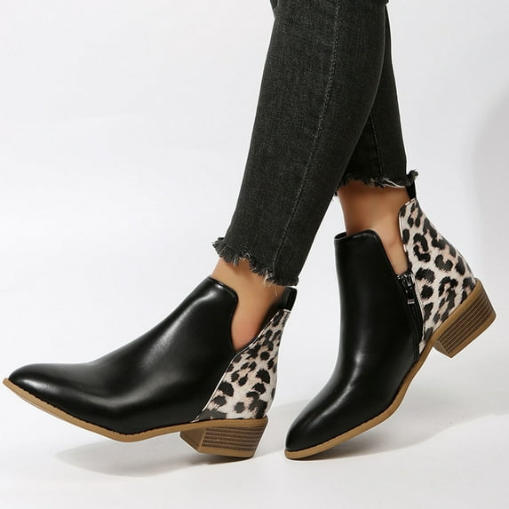 TKYCMSUAKI High Heel Boots,Women's Western Ankle Boot V Cut Back Zipper Booties Pointed Toe Chunky Block Mid Heel Stacked Mid Heel Ankle Boots Cowboy Bootie