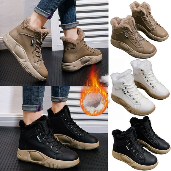 TKYCMSUAKI High Heel Boots,Womens High Top Thick Sole Boots Lace Up Fashion Thick Sole Boots Business Casual Sneakers Shoes Cozy Thermal Fur Lining Non-Slip Fashion Boot
