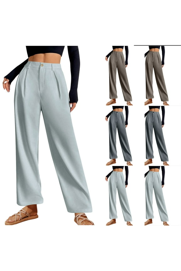 High Waist Wide Leg Pants for Women Plus Size Pleated Solid Color Casual Trousers Oversized Straight Dress Pants