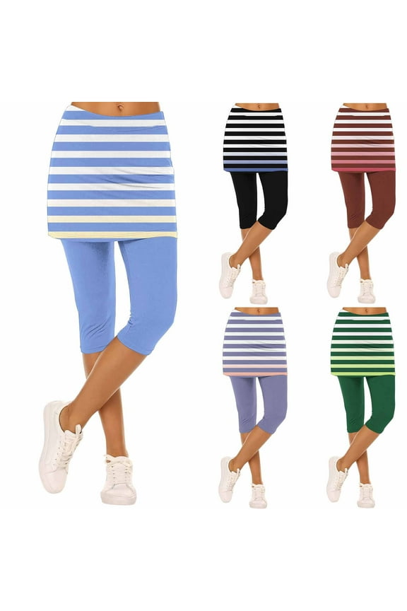 High Waisted Yoga Pants for Women Cute Striped Skirts Capris Comfy Workout Leggings Summer Running Tennis Capri Pant