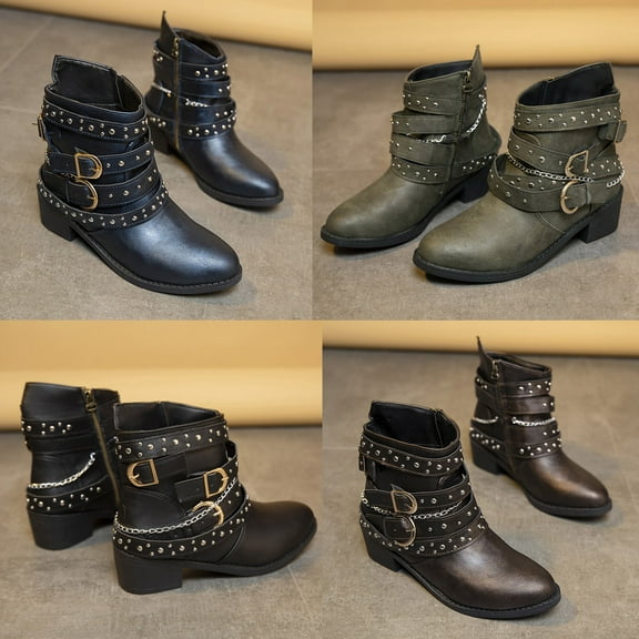 TKYCMSUAKI Hiking Boots Women,Women's Fashion Short Gogo Ankle Boots Retro Faux Suede Boots Low Mid Chunky Block Heel Boots Side Zipper Bandage Booties Shoes