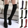 thumbnail image 1 of TKYCMSUAKI Hiking Boots Women,Women's Over The Knee Low Heel Lace Up Tall Boots Chunky Heel Boots Long Stretch Sexy Fall Combat Boots, 1 of 7