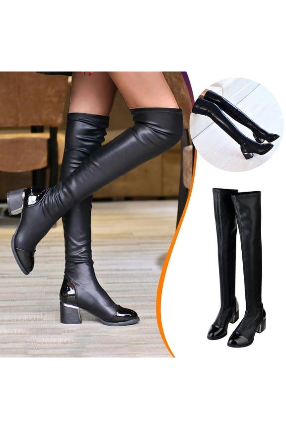 Knee High Boots Women,Boots for Womens Over The Knee Patform Chunky Heel Stretch Long Fall Y2K Gogo Boots Fashion Pointed Toe Boots Low Block Heel Booties