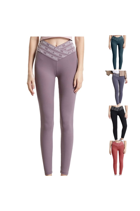 Leggings for Women Trendy Front Cross High Waist Yoga Pants Stretchy Slim Fit Solid Sweatpants Casual Workout Gym Trousers