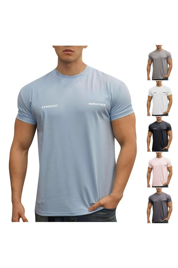 Lightweight Short Sleeve T-Shirt for Men Quick Dry Workout Running Shirts Crewneck Solid T Shirt Summer Sports Tees
