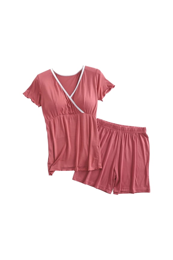 Maternity Nursing Pajamas Set 2 PCS Breastfeeding Sleepwear Short Sleeve Top & Shorts Pregnancy Pjs Postpartum Set