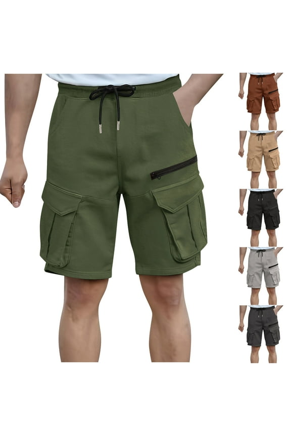 Men's Big and Tall Shorts Solid Color Elastic Waisted Drawstring Cargo Short Lightweight Loose Fit Workout Shorts with Multi Pockets
