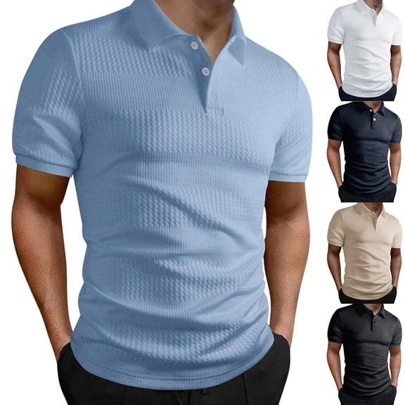 TKYCMSUAKI Men's Golf Shirt Solid Short Sleeve Textured T-Shirt Fashion Collared Tennis Shirts Summer Casual Business Work Tshirts