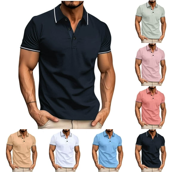 TKYCMSUAKI Men's Golf Shirts Quick Dry Short Sleeve Button T-Shirts Summer Workout Fitness Muscle Shirt Lightweight Outdoor Slim Fit Tees