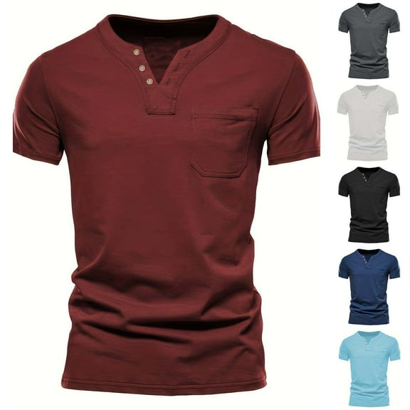 TKYCMSUAKI Men's Henley Shirts Short Sleeve Button T Shirt Trendy Solid Color Shirt with Pockets Summer Lightweight Running Muscle Tees