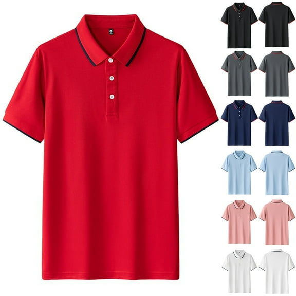 TKYCMSUAKI Men's Lapel Golf Shirt Summer Short Sleeve Buttons T-Shirt Fashion Solid Color Loose Fit Tops Lightweight Sports Tennis Tee