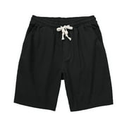 TKYCMSUAKI Mens Linen Summer Beach Shorts Elastic Waist Drawstring Shorts Lightweight Hiking Sweat Shorts with Pockets