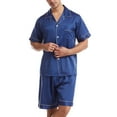 thumbnail image 1 of TKYCMSUAKI Men's Silk Pajamas Set Satin Button Down Short Sleeve Shirt Shorts 2 Piece Set Classic Sleepwear Loungewear 2024 Summer Nightwear Suit, 1 of 8