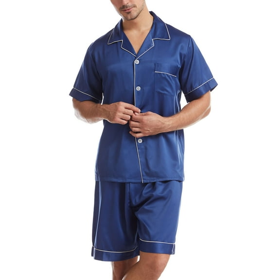 TKYCMSUAKI Men's Silk Pajamas Set Satin Button Down Short Sleeve Shirt Shorts 2 Piece Set Classic Sleepwear Loungewear 2024 Summer Nightwear Suit