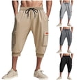 thumbnail image 1 of TKYCMSUAKI Mens Big and Tall Capris Pants Elastic Waisted Drawstring Solid Color Jogger Pant Outdoor Workout Cropped Trousers with Multi Pockets, 1 of 7