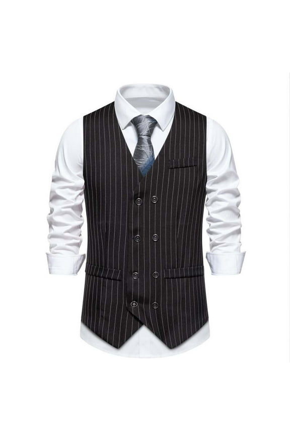 Mens Blazer Under $20,Men's Pinstripe Suit Vest Slim Fit Formal Dress Waistcoat Vest Classic Solid Double Breasted Dress Waistcoats Casual Business Vests with Pockets