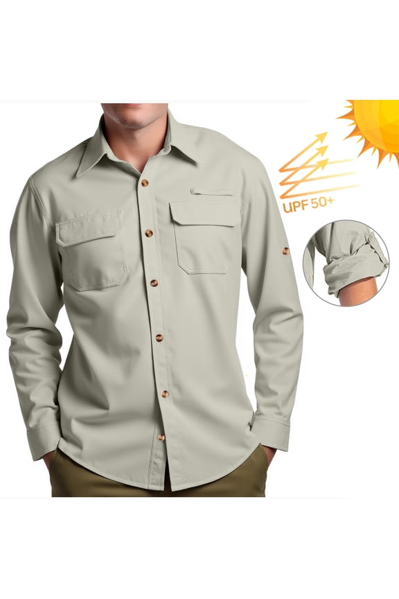 Mens Fishing Shirts UPF 50+ Long Sleeve Button Down Jackets Sun Protection Quick Dry Fall Shirt with Pockets Outdoor Hiking Tactical Work Jacket