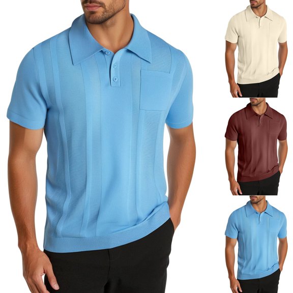 TKYCMSUAKI Mens Golf Shirts Summer Short Sleeve Lapel Tshirt Knit Solid Color Shirt with Pockets Outdoor Workout Tennis T-Shirt