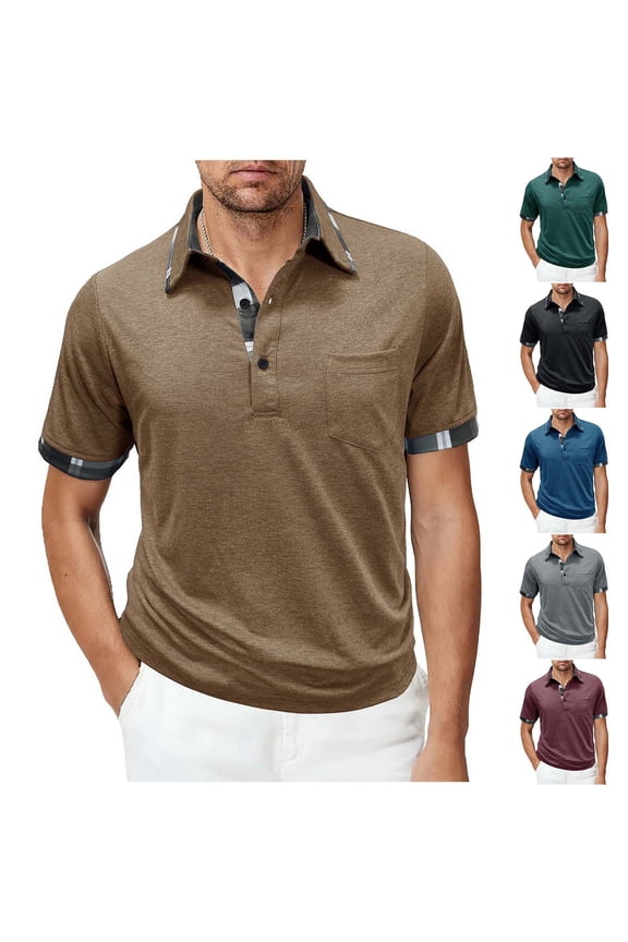 Mens Golf T-Shirts Short Sleeve Lapel Collar Tennis Shirts Summer Solid Color Pullover Tops Casual Lightweight Tees with Pocket