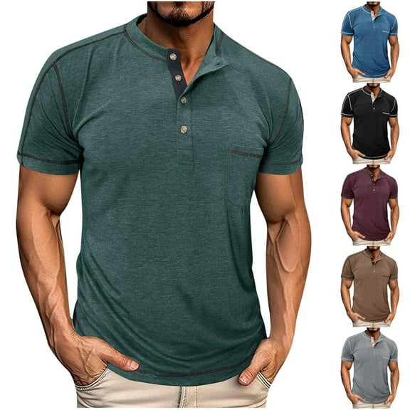 TKYCMSUAKI Mens Henley Shirts Summer Short Sleeve Solid Tshirt Lightweight Workout Muscle Shirt Summer Training Fitness Tees