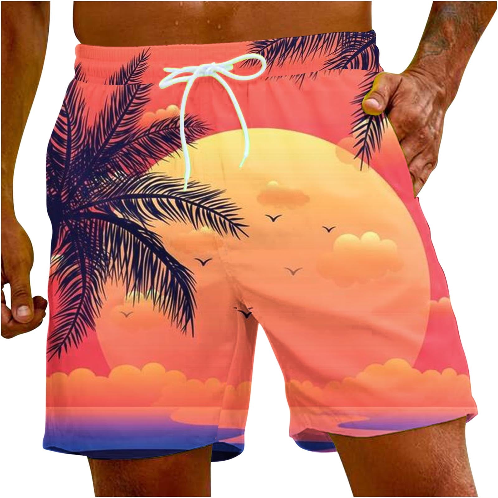 TKYCMSUAKI Mens Plus Size Swim Trunks Trendy Tropical Palm Tree Printed