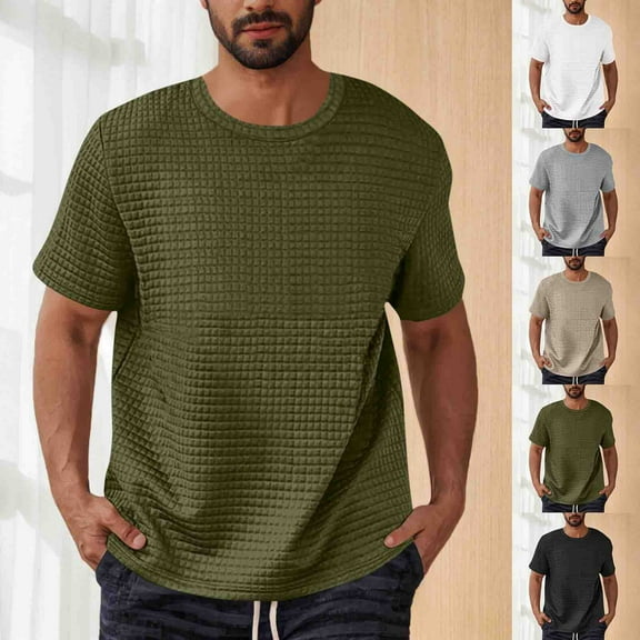 TKYCMSUAKI Mens Summer T-Shirts Waffle Short Sleeve Crewneck Solid Shirt Casual Textured Pullover Tees Comfy Loose Fit Shirts