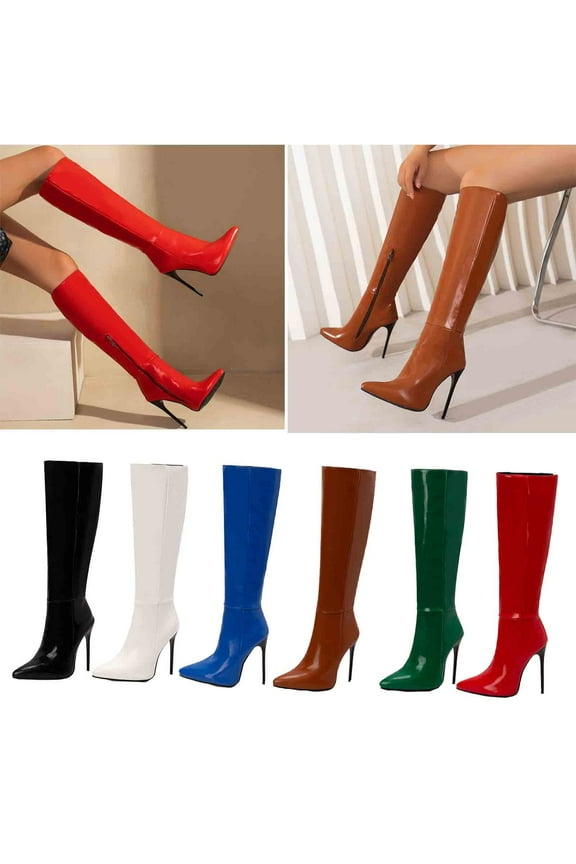 Mid Calf Boots for Women,Knee High Boots for Women Stiletto Heel and Pointed Toe Dress Long Shoes Leather Zipper Booties , Classic and Sexy High Heel Punk Boots Zipper