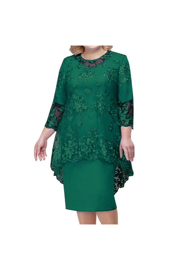 Plus Size Prom Dress for Women Lace Embroidery 3/4 Sleeve Two Piece Set Elegant Evening Party Formal Dresses Best Gift for Mom