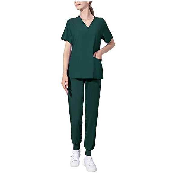 TKYCMSUAKI Plus Size Scrubs for Women Set Classic V-Neck Top and Jogger Pant Medical Nursing Uniform Scrubs Set Clearance Sales Today Deals Prime