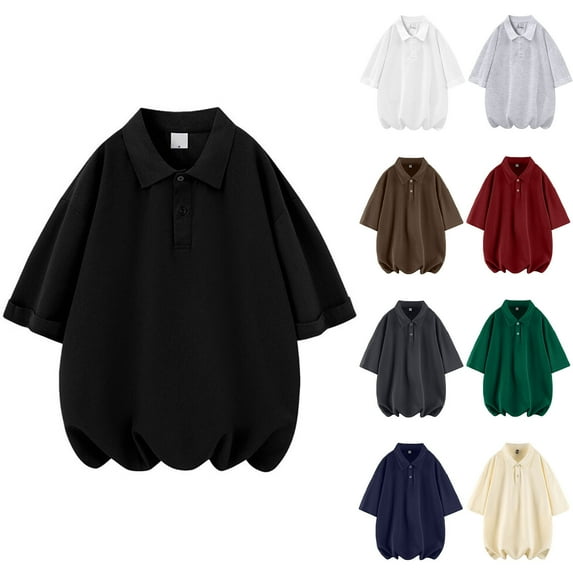 TKYCMSUAKI Plus Size Shirts for Men Button Lapel Solid T Shirt Oversized Comfortable Short Sleeve Tshirt Summer Loose Fit Outdoor Tees