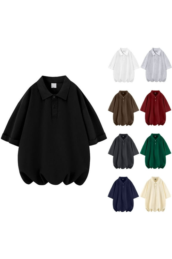 Plus Size Shirts for Men Button Lapel Solid T Shirt Oversized Comfortable Short Sleeve Tshirt Summer Loose Fit Outdoor Tees