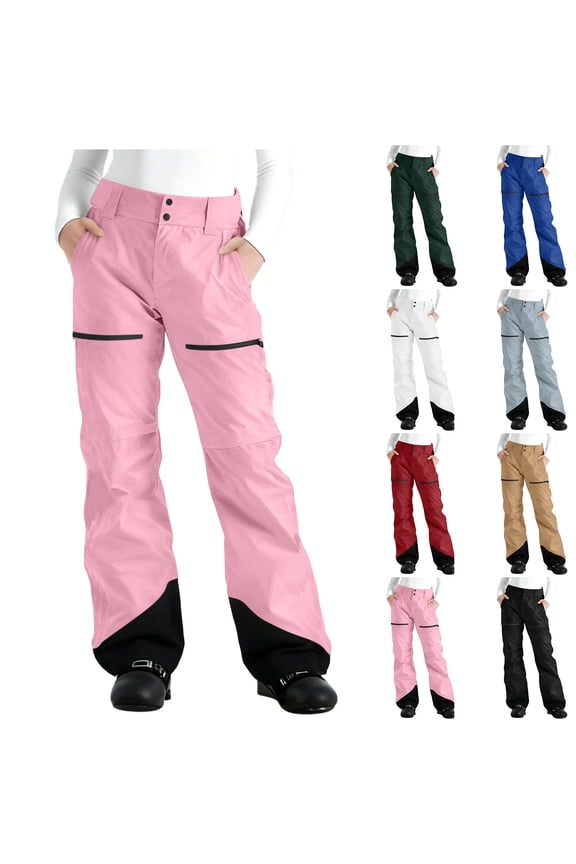 Plus Size Ski Pants for Women Comfy Loose Fit Color Block Sweatpants Windproof Hiking Snowboard Trousers with Pockets