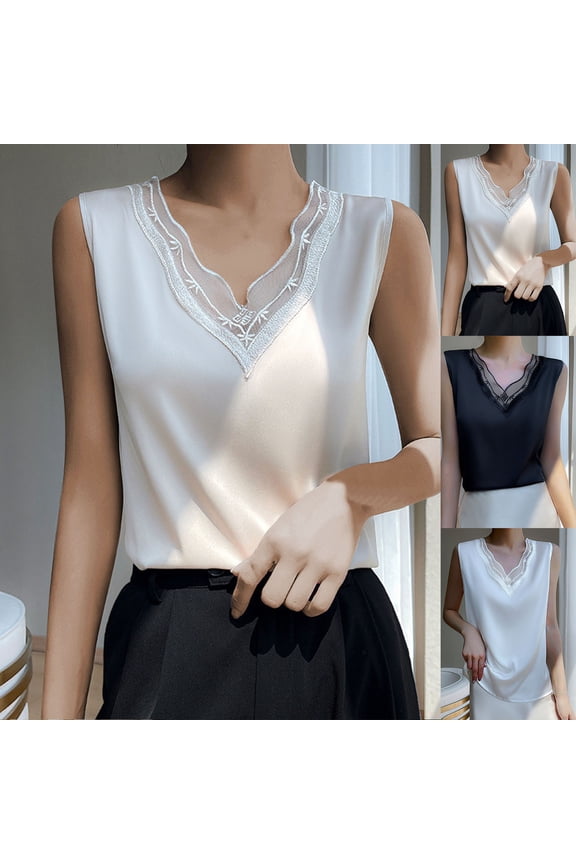 Plus Size Tank Tops for Women Fashion Lace V Neck Sleeveless Blouses Loose Fit Tunic Top Summer Casual Pullover Tee