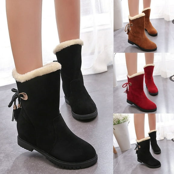 TKYCMSUAKI Rain Boots Women,Platform Plush Boot For Women Mid-Calf Boot Fur Fleece Lined Casual Short Booties Ladies Classic Ultra Snow Platform Anti-Slip Boot For Outdoor