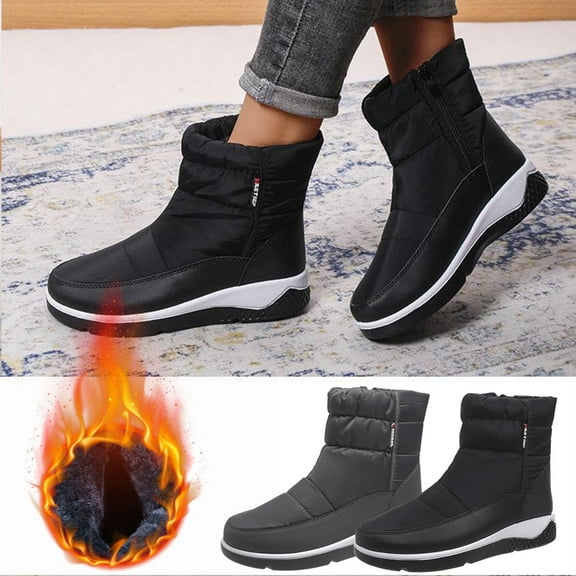 TKYCMSUAKI Rain Boots Women,Snow Boots for Women Winter Water-Resistant Fur Lined Warm Anti-Slip Boot Round Toe Warm Waterproof Cloth Mid-Calf Boot Comfortable Stretch Slip-On Wedges Casual Shoes