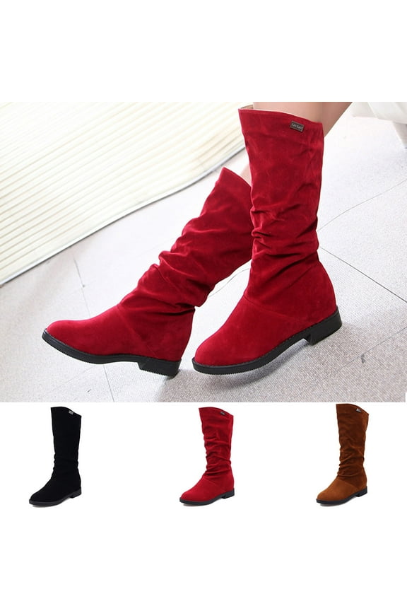 Rain Boots Women,Womens Faux Suede Knee High Boots Side Zipper Flat Low Heel Boot Shoes Pointed Toe Stretch Knee High Pull On Fall Weather Winter Boots