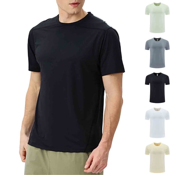 TKYCMSUAKI Short Sleeve T-Shirts for Men Quick Dry Round Neck Solid Shirts Comfortable Breathable Shirt Summer Lightweight Sports Tees