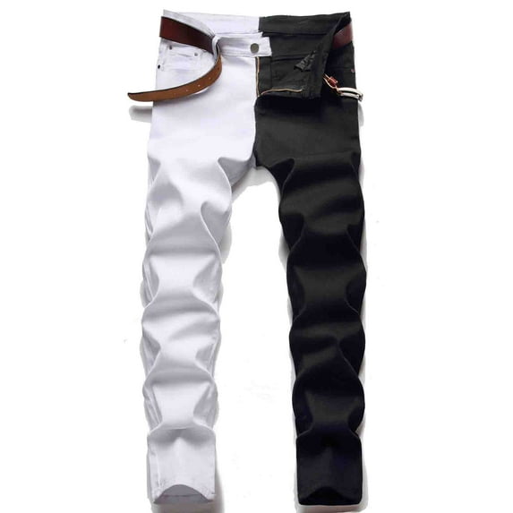 TKYCMSUAKI Skinny Jean Pants for Mens Color Block Patchwork Long Pants Stacked Hip Hop Stretchy Jeans Fashion Comfort Distressed Flex Waist Pants