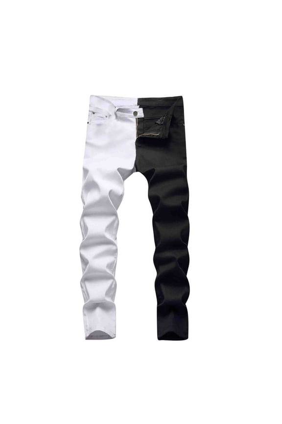 Skinny Jean Pants for Mens Color Block Patchwork Long Pants Stacked Hip Hop Stretchy Jeans Fashion Comfort Distressed Flex Waist Pants