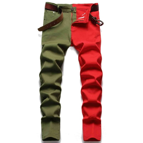 TKYCMSUAKI Skinny Jean Pants for Mens Color Block Patchwork Long Pants Stacked Hip Hop Stretchy Jeans Fashion Comfort Distressed Flex Waist Pants
