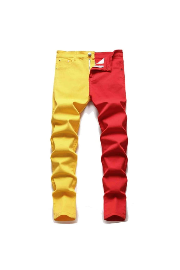 Skinny Jean Pants for Mens Color Block Patchwork Long Pants Stacked Hip Hop Stretchy Jeans Fashion Comfort Distressed Flex Waist Pants